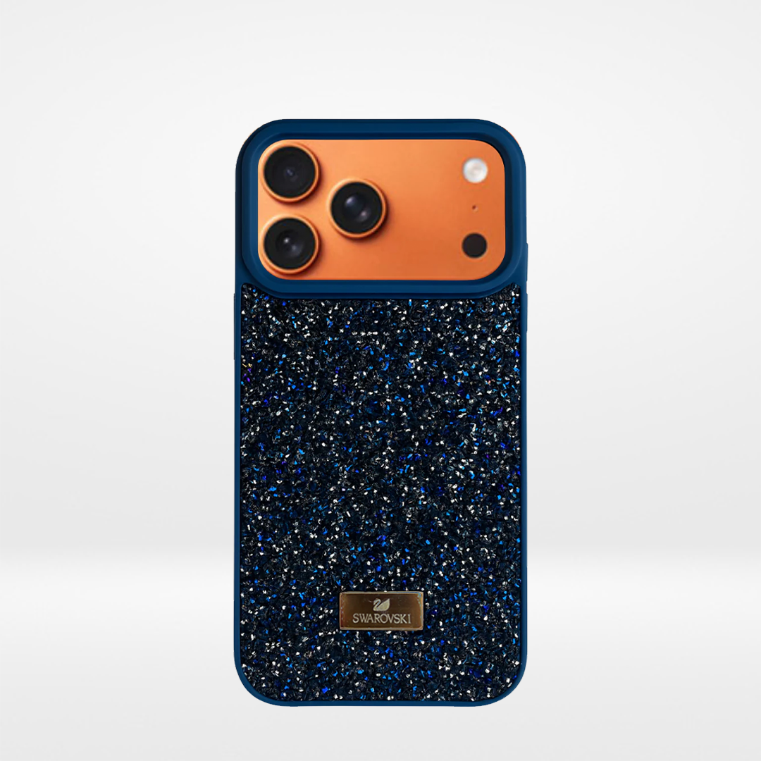Luxury Crystal Sparkle Phone Case for iPhone – Premium Full Rhinestone Protective Cover with Metallic Logo Plate