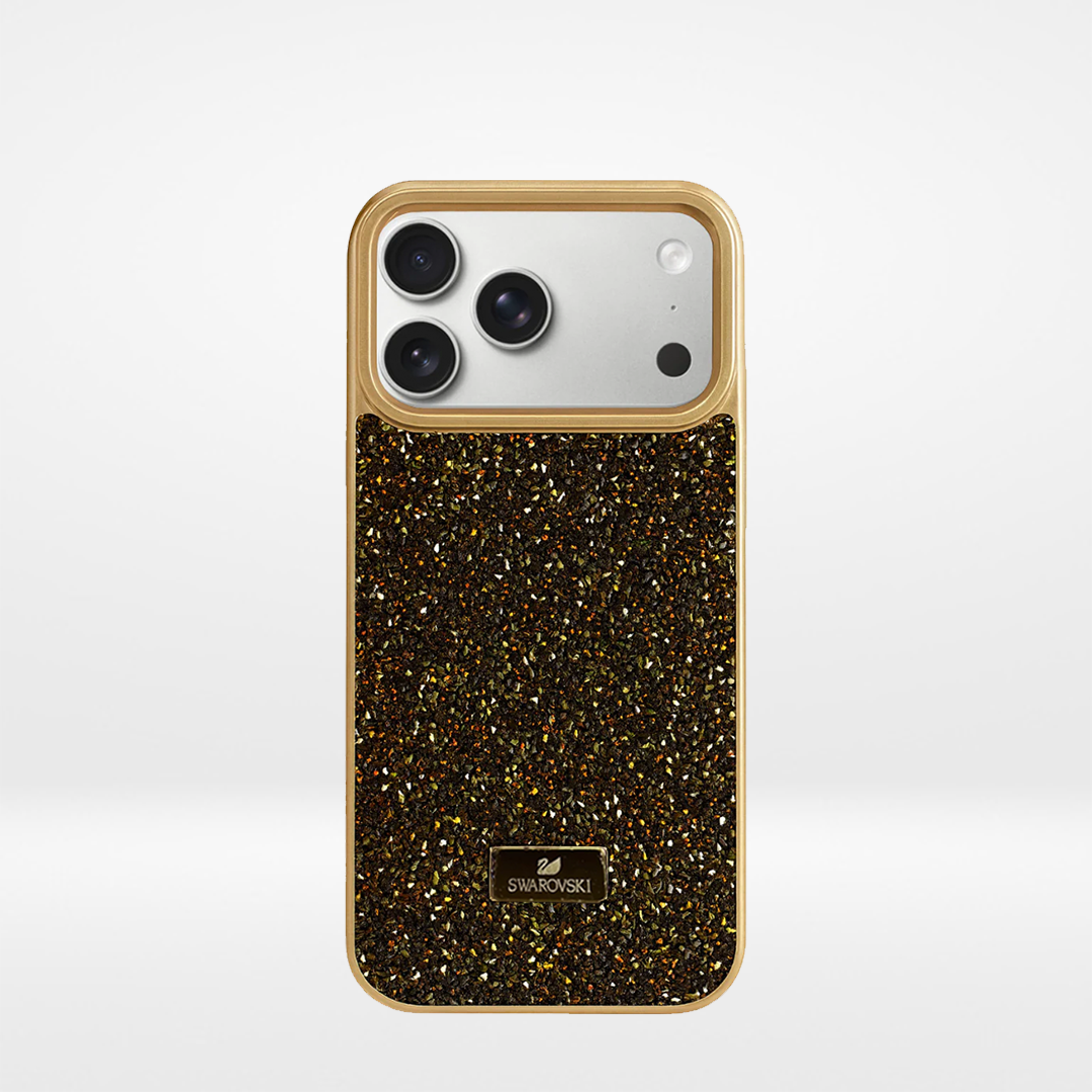 Luxury Crystal Sparkle Phone Case for iPhone – Premium Full Rhinestone Protective Cover with Metallic Logo Plate