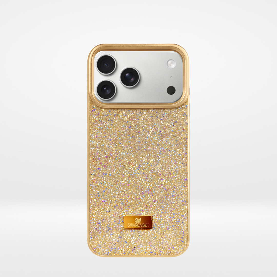 Luxury Crystal Sparkle Phone Case for iPhone – Premium Full Rhinestone Protective Cover with Metallic Logo Plate
