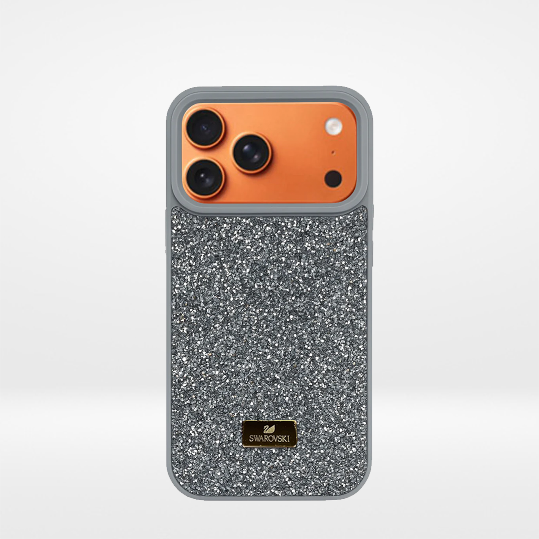 Luxury Crystal Sparkle Phone Case for iPhone – Premium Full Rhinestone Protective Cover with Metallic Logo Plate