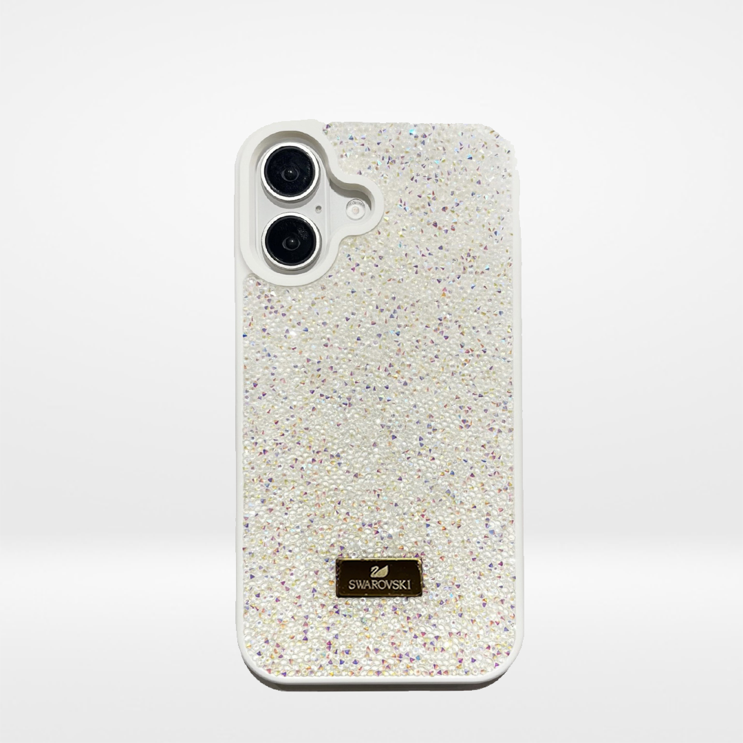 Luxury Crystal Sparkle Phone Case for iPhone – Premium Full Rhinestone Protective Cover with Metallic Logo Plate